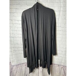Interview‎ Elegant Draped Fringed Cardigan Versatile Layering Piece Black